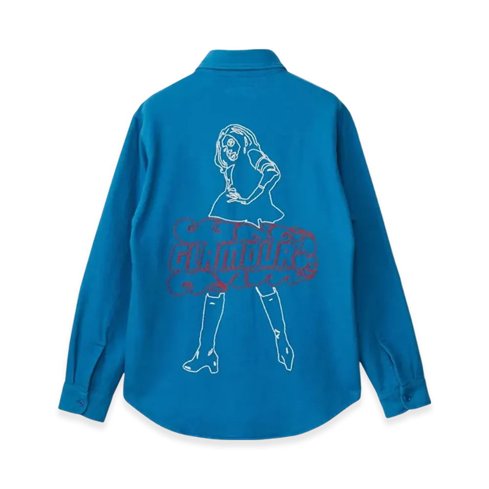 HYSTERIC GLAMOUR Vixen Girl Embroidered Work Shirt "Blue"
