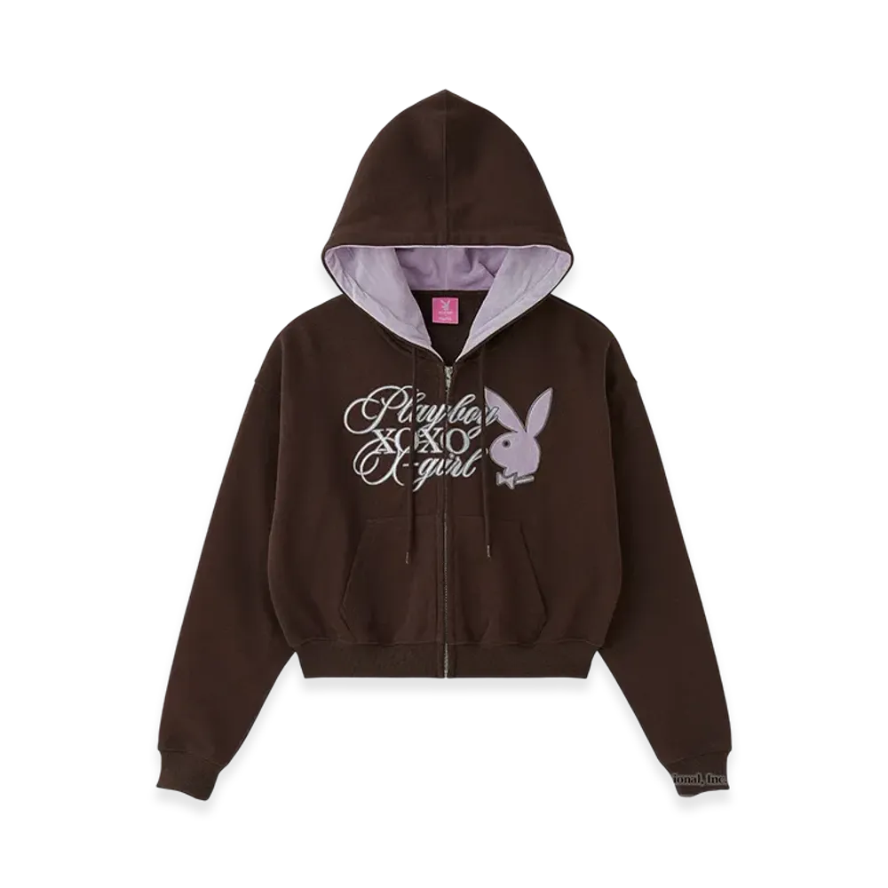 X-Girl x Playboy Compact Zip Up Sweat Hoodie "Brown"