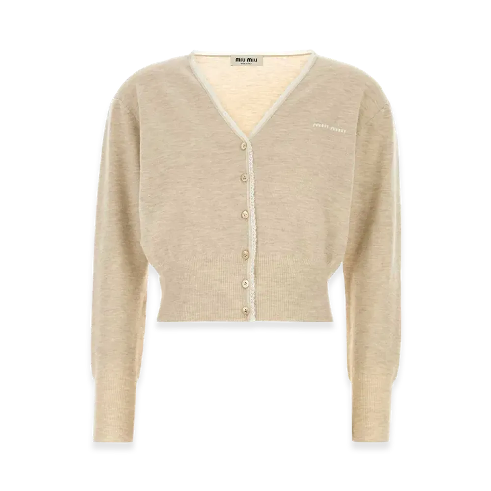MIU MIU Women's Melange Cashmere Blend Cardigan "White/Sand"