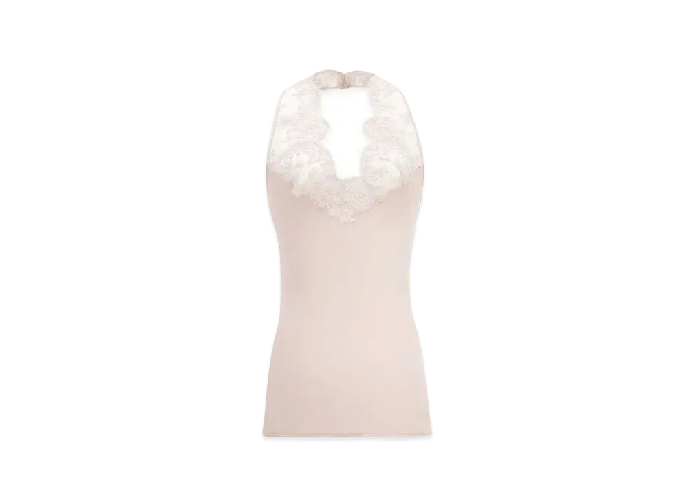 Saint Laurent Women's Halter Top in Silk Charmeuse and Lace "Rose"