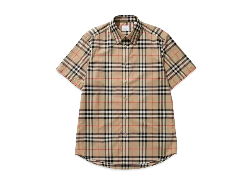Burberry Men's Short Sleeve Check Cotton Poplin Shirt "Archive Beige"
