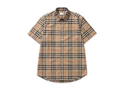 Burberry Men's Short Sleeve Check Cotton Poplin Shirt "Archive Beige"