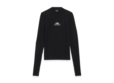 BALENCIAGA 3B Sports Icon Long Sleeve Fitted Crewneck Top "Black/White"