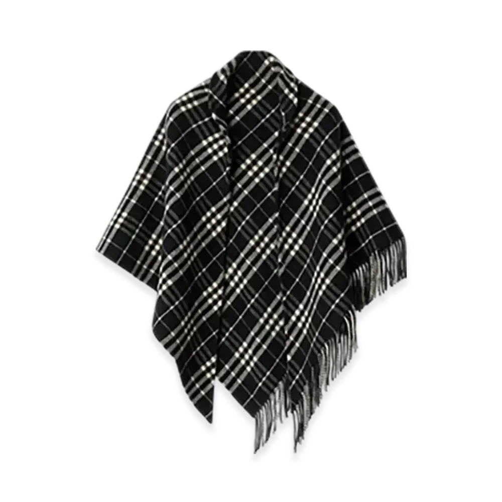 Burberry Check Wool Cashmere Cape "Black/Calico"