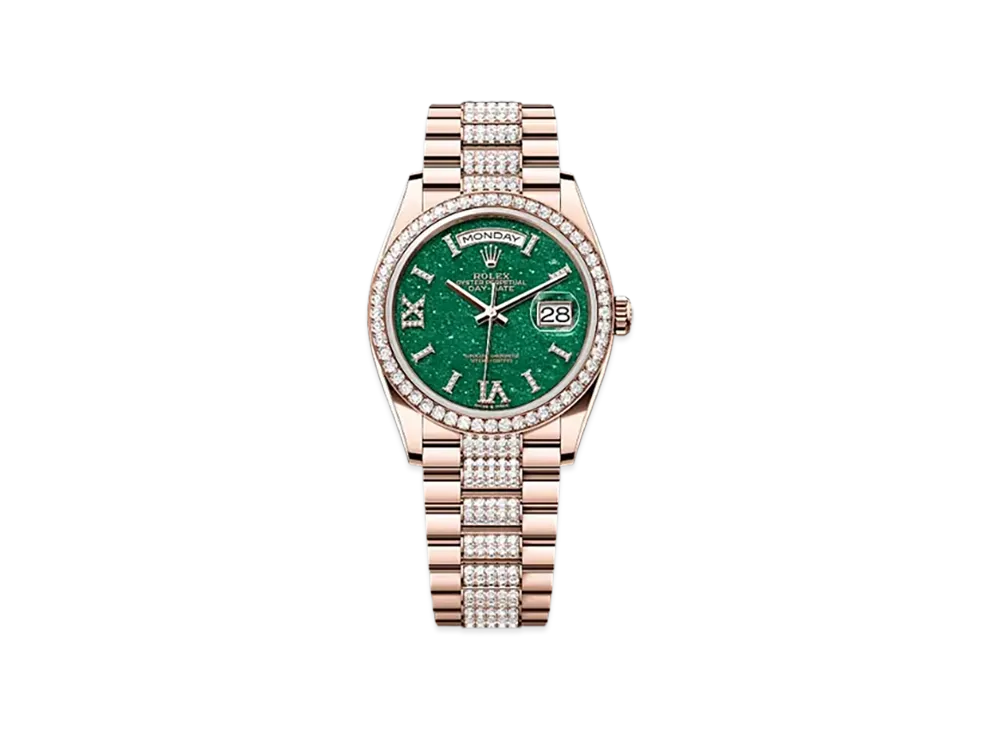 ROLEX Day-Date 36mm Everose Gold Diamond 128345RBR "Green Aventurine"