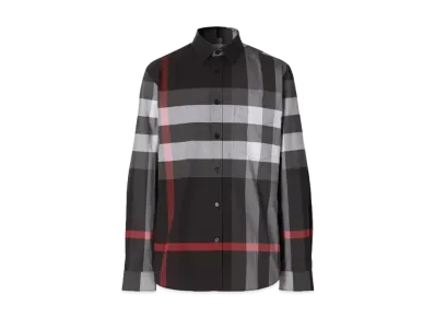 Burberry Men's Check Cotton Shirt "Charcoal"