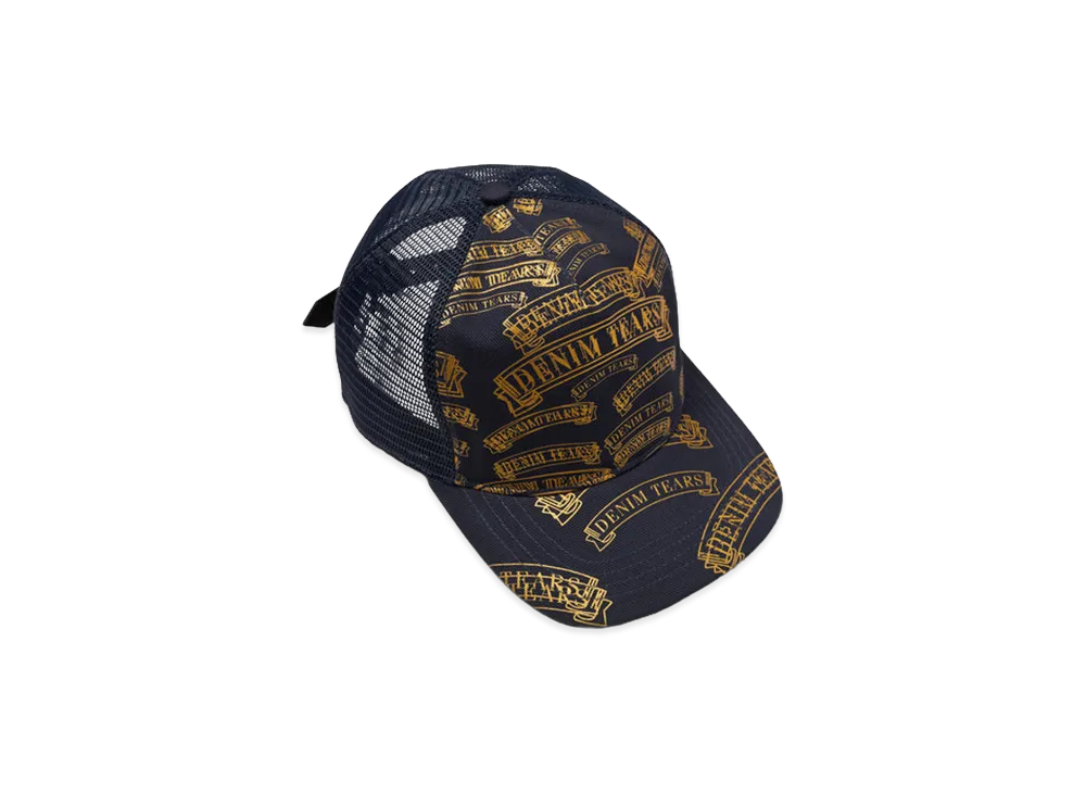DENIM TEARS DT Stamp Pattern Trucker Hat "Navy"