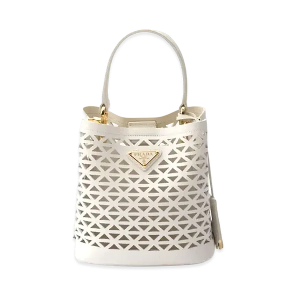 PRADA Panier Leather Mini Bag with Cut-Out Motif "White"