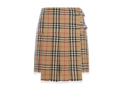 Burberry Women's Check Wool Mini Kilt With Pleated Pleates Skirt "Beige"