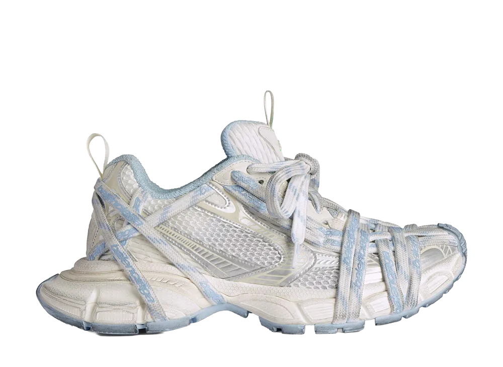 BALENCIAGA Women's 3XL Extreme Laces Logo Sneaker "Off White/White/Light Blue"
