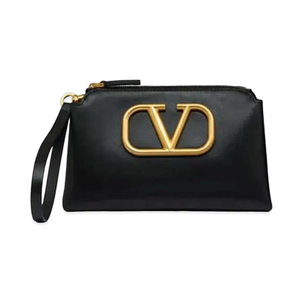 Valentino V Logo Signature Calfskin Pouch "Black"