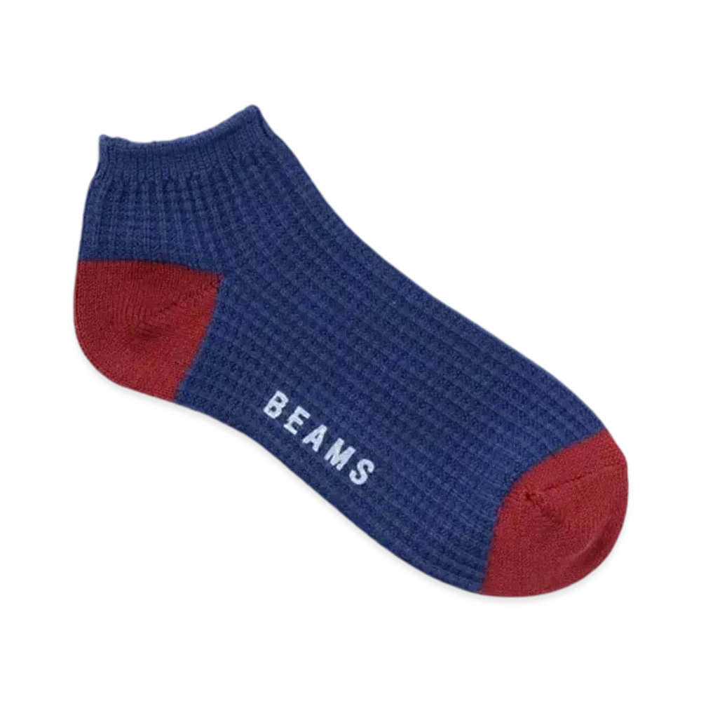 BEAMS 2-Tone Waffle Ankle Socks "Blue"