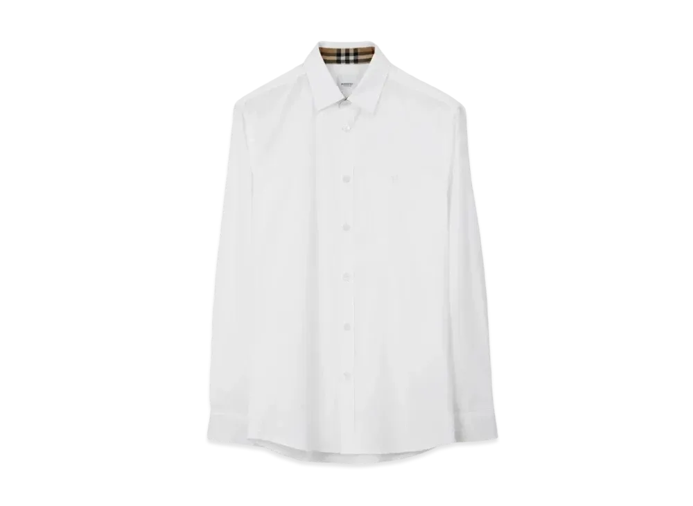 Burberry Men's Slim Fit Monogram Motif Stretch Cotton Poplin Shirt "White"