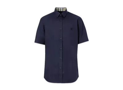Burberry Men's Short Sleeve Monogram Motif Stretch Cotton Shirt "Navy"