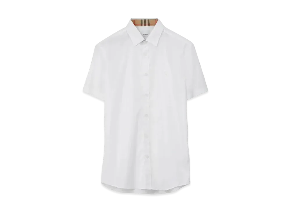 Burberry Men's Short Sleeve Monogram Motif Stretch Cotton Shirt "White"