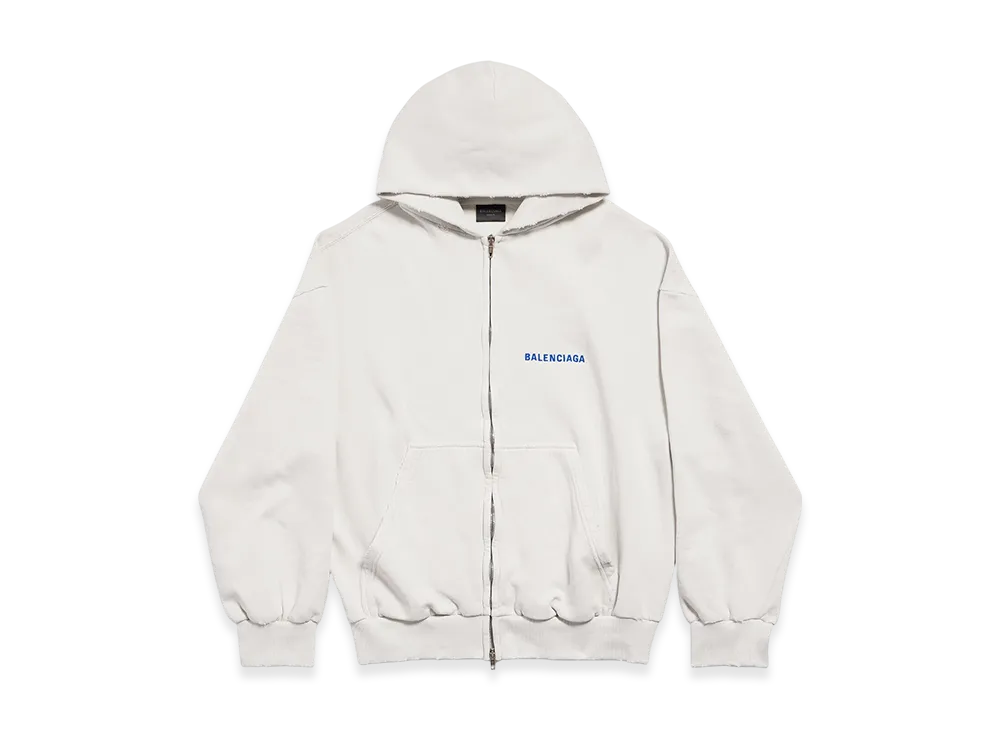 BALENCIAGA Back Zip-Up Hoodie Regular Fit "Dirty Effect White/Blue"