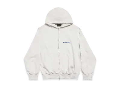 BALENCIAGA Back Zip-Up Hoodie Regular Fit "Dirty Effect White/Blue"