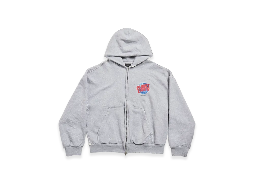 BALENCIAGA Planet Earth Zip-Up Hoodie Regular Fit "Grey"
