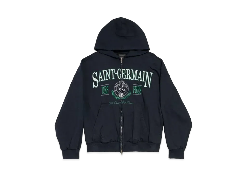 BALENCIAGA Saint Germain Zip-Up Hoodie Regular Fit in Curly Fleece "Dark Blue"