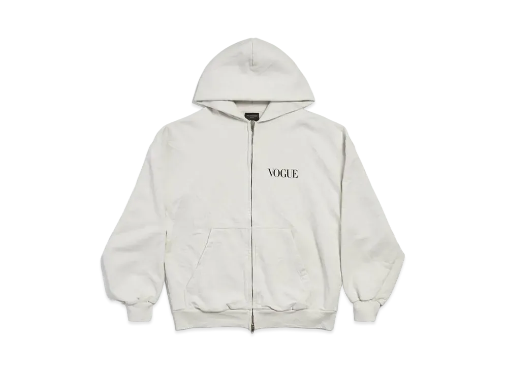 BALENCIAGA x VOGUE Zip-Up Hoodie Regular Fit in Dirty Archetype Fleece "White"
