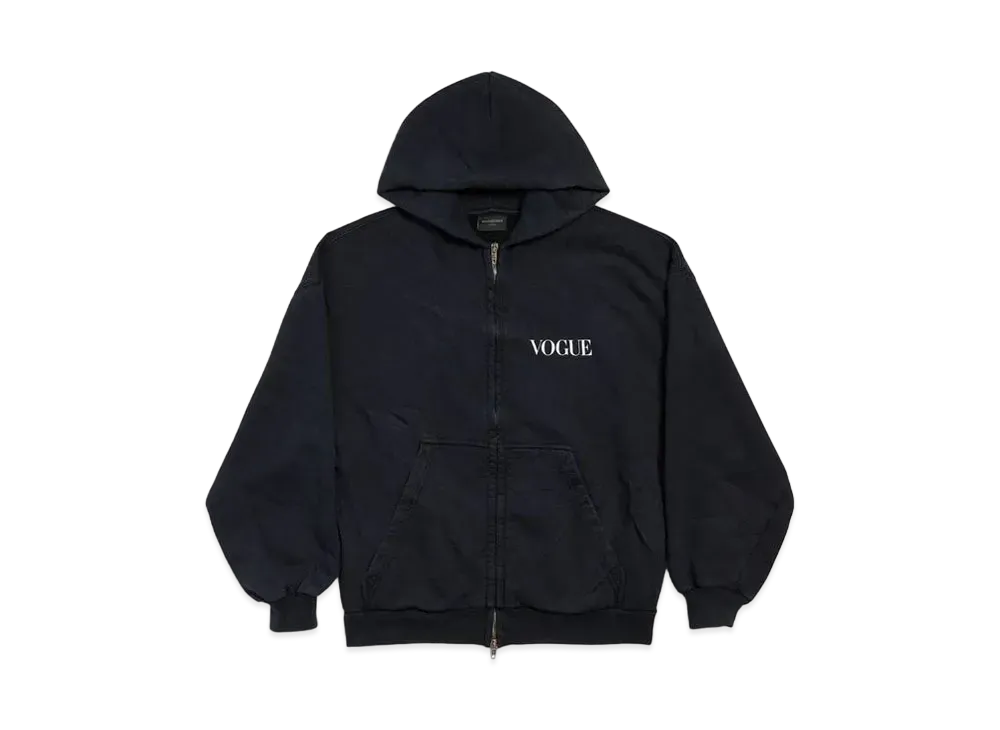 BALENCIAGA x VOGUE Zip-Up Hoodie Regular Fit in Faded Archetype Fleece "Black"
