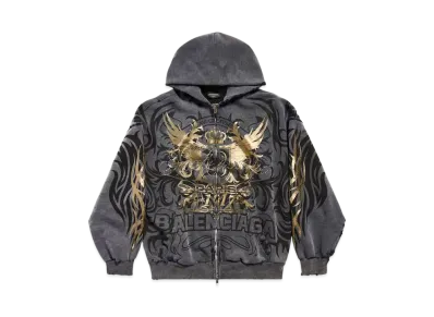 BALENCIAGA Men's Tacky Gold Zip-Up Hoodie Regular Fit "Black"