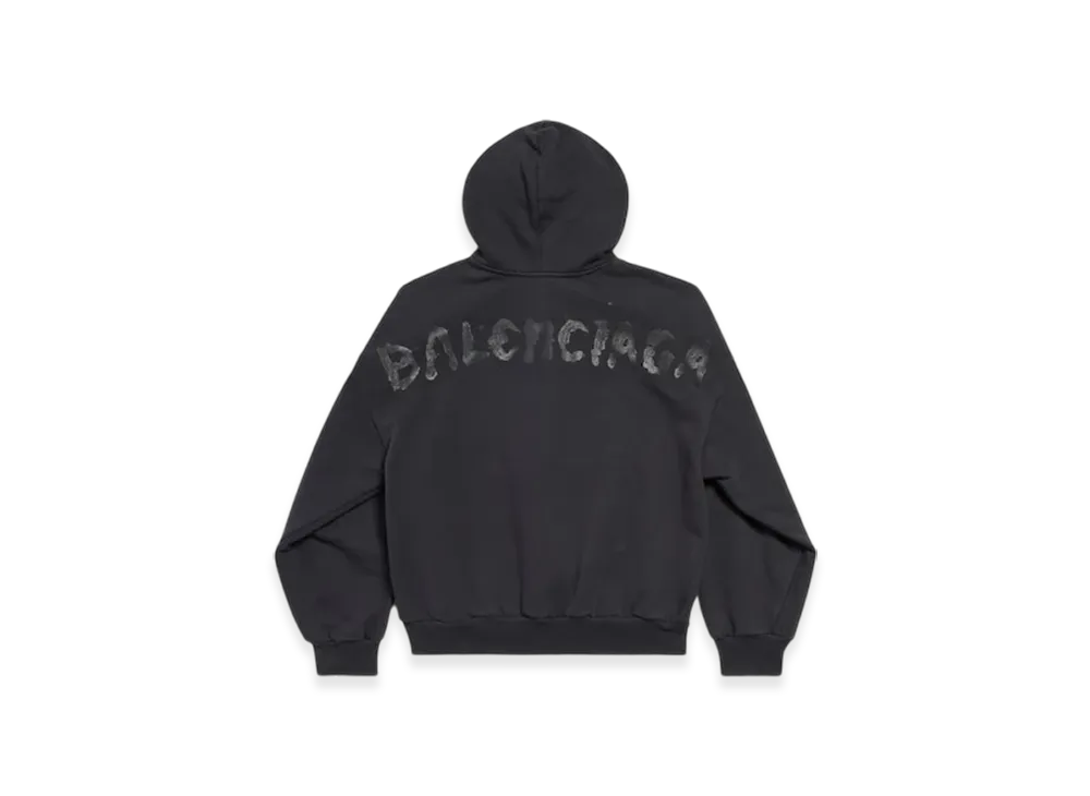 BALENCIAGA Painted Zip Up Hoodie Regular Fit "Black"