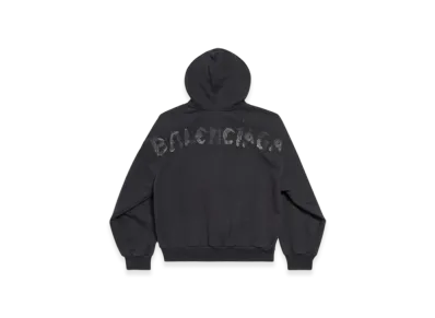 BALENCIAGA Painted Zip Up Hoodie Regular Fit "Black"