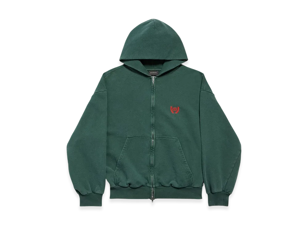 BALENCIAGA Laurel Classic Zip-Up Hoodie Regular Fit "Dark Green/Red"