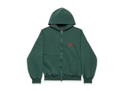 BALENCIAGA Laurel Classic Zip-Up Hoodie Regular Fit "Dark Green/Red"