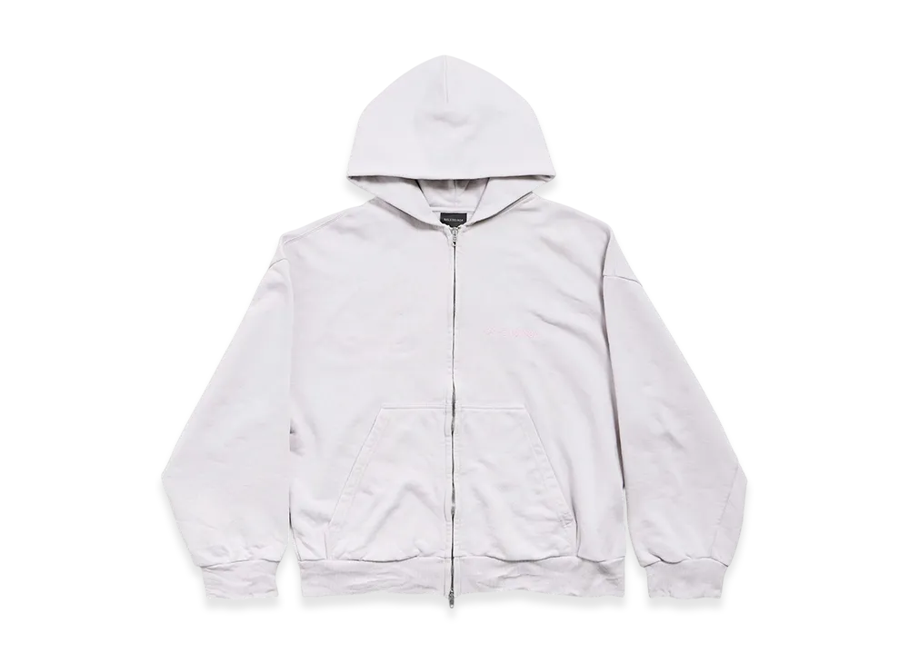 BALENCIAGA BALENCIAGA Back Zip-up Hoodie Regular Fit "Dirty Effect White/Baby Pink"