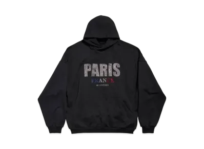 BALENCIAGA Paris Strass Hoodie Large Fit in Archetype Fleece "Black"