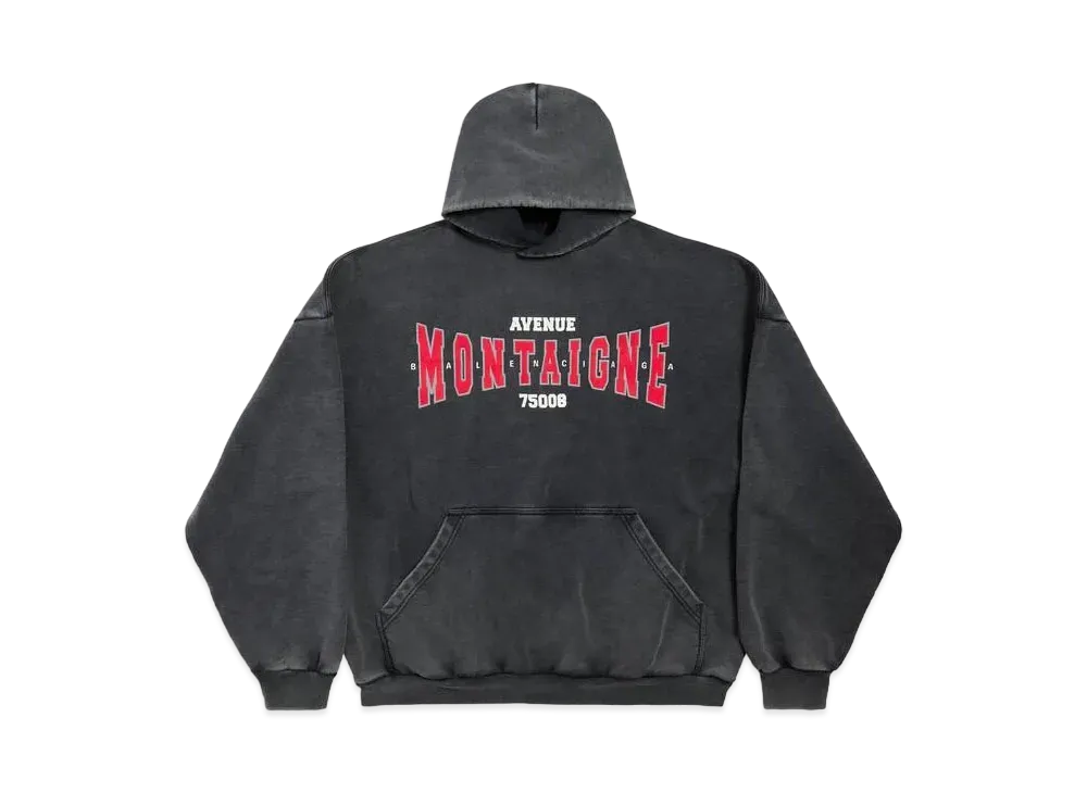 BALENCIAGA Montaigne Hoodie Large Fit in Faded Archetype Fleece "Black"
