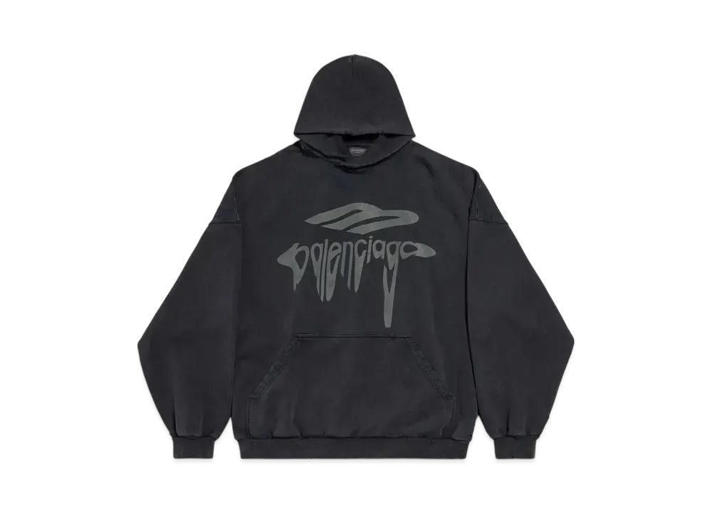 BALENCIAGA Men's 3B Liquified Hoodie Large Fit "Black/Gray"