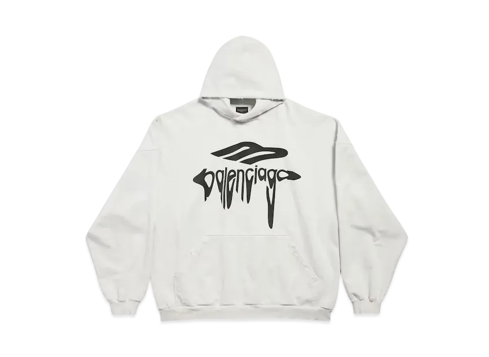 BALENCIAGA Men's 3B Liquified Hoodie Large Fit "White/Black"