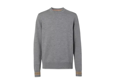 Burberry Men's Icon Stripe Trim Wool Sweater "Mid Grey Melange"