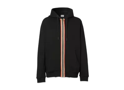 Burberry Men's Icon Stripe Detail Cotton Hooded Top "Black"