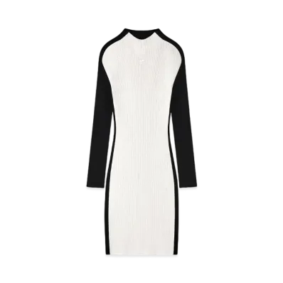 Courreges Contrast Frame Rib Knit Mini Dress "Blanc/Noir"