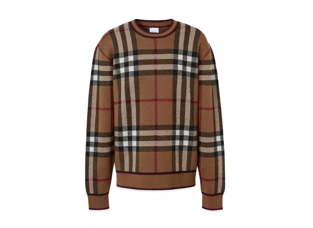 Burberry Men's Check Wool Jacquard Sweater "Birch Brown"