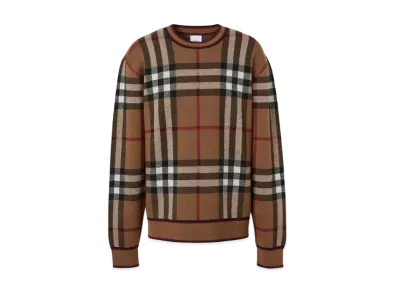 Burberry Men's Check Wool Jacquard Sweater "Birch Brown"