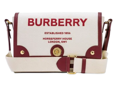 Burberry Horseferry Print Canvas Note Crossbody Bag "Natural/Garnet"