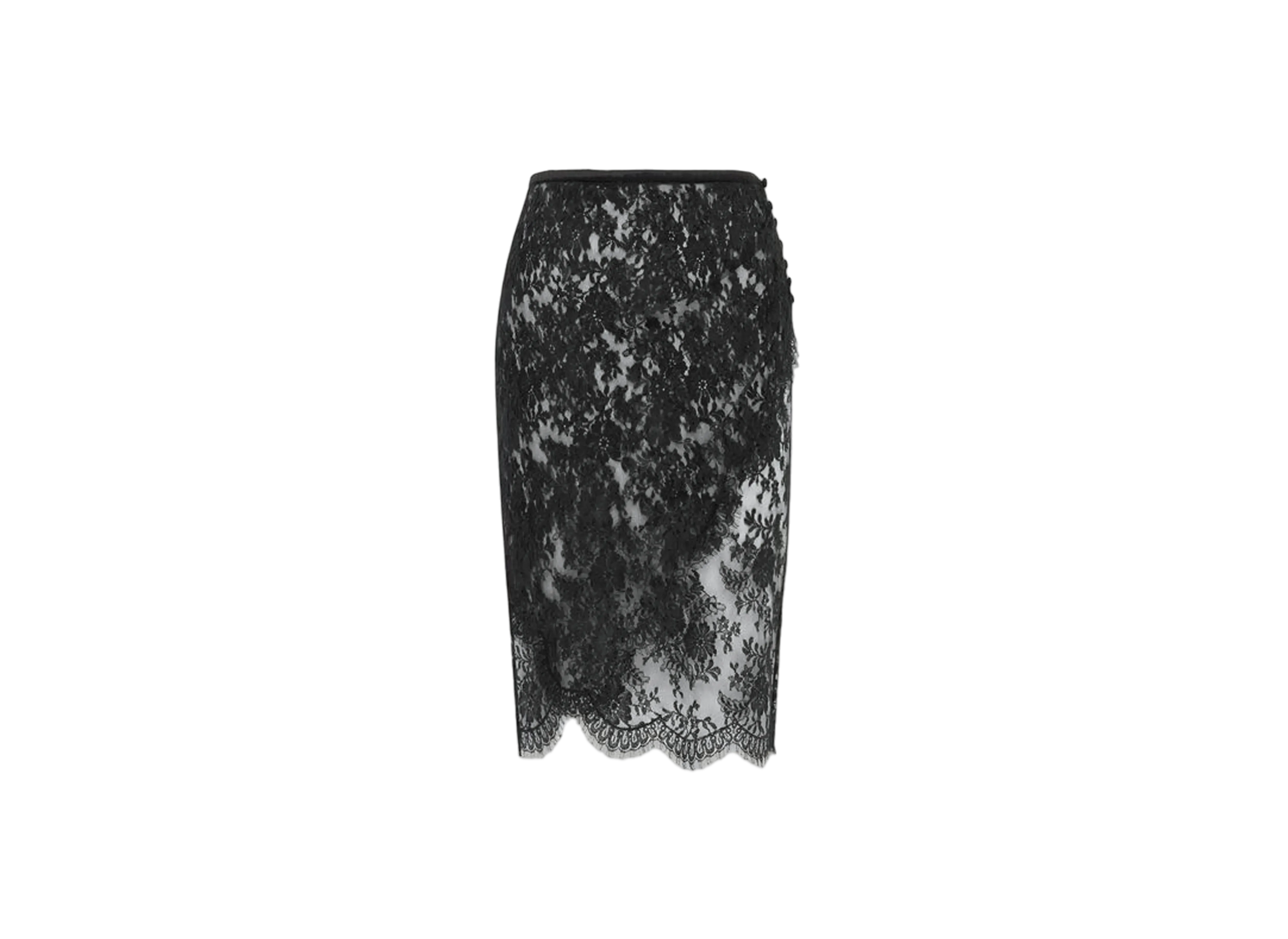 Saint Laurent Women's Wrap Pencil Skirt in Lace "Black"