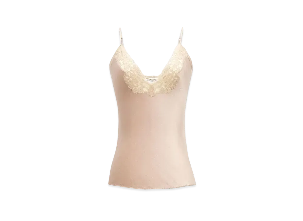 Saint Laurent Women's Lingerie Top in Silk Satin and Lace "Taupe"