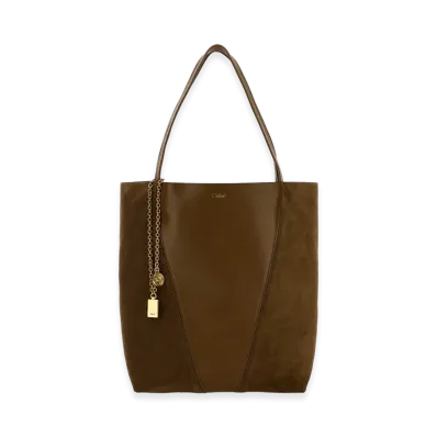 Chloe Women's Leather And Suede Spin Shopping Bag "Brown"