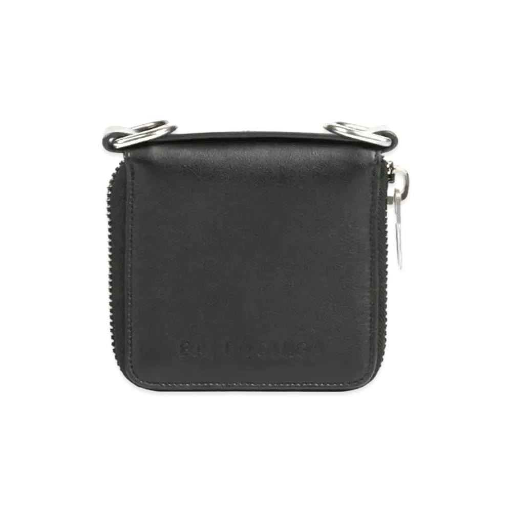 BALENCIAGA Men's Bondage Zip Around Square Wallet "Black"