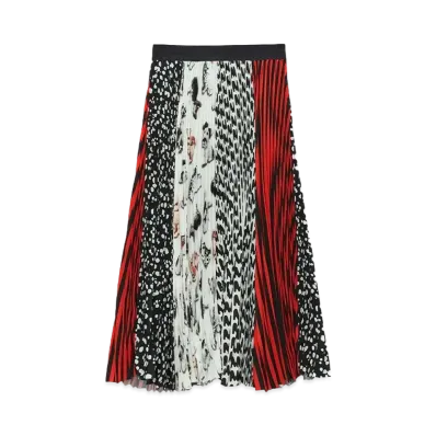MSGM Mixed Pattern Pleated Skirt "Black"