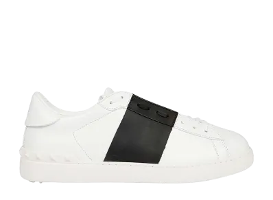 Valentino Garavani Open Leather Sneakers With Contrast Band And Stud Details "BIANCO/NERO/BIA"