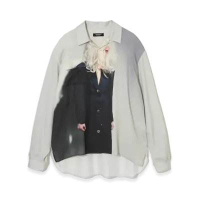 UNDERCOVER x Cindy Sherman Rayon Open Collar Shirt "Light Beige Gray"