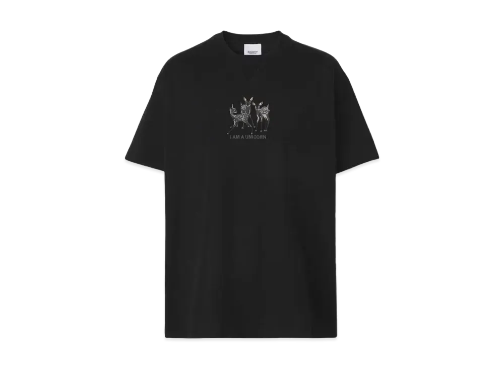 Burberry Men's Embroidered Deer Cotton Oversized T-shirt "Black"
