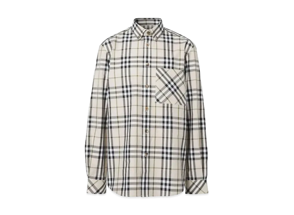 Burberry Men's Check Stretch Poplin Long Sleeve Shirt "Soft Fawn"